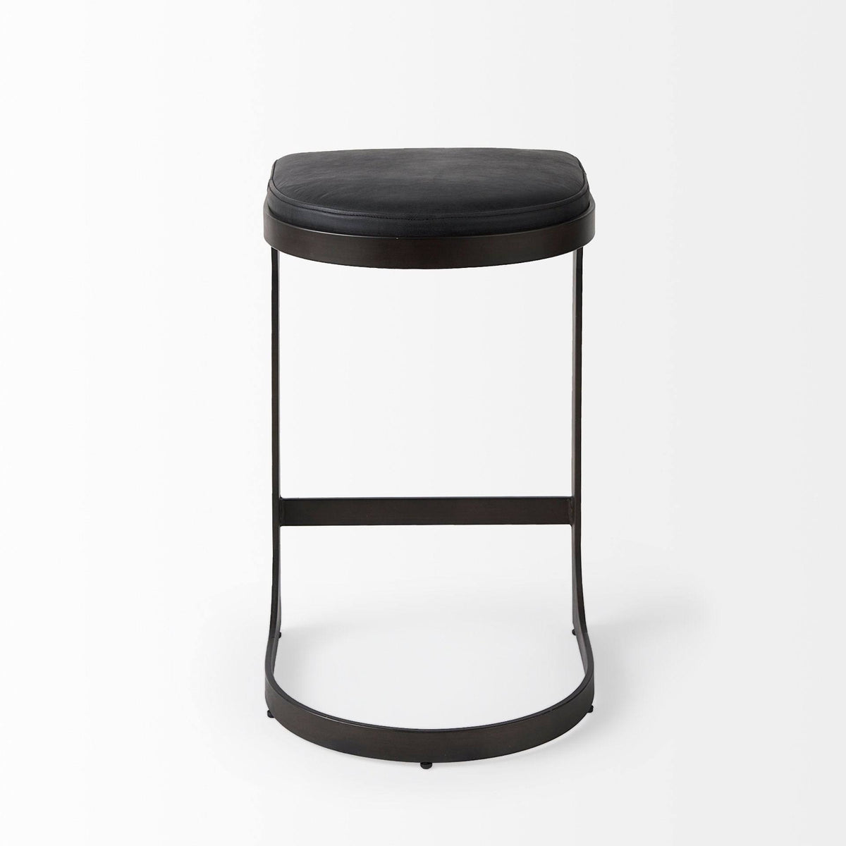 Dark Brown Leather Bar Stool with Metal Frame R9578