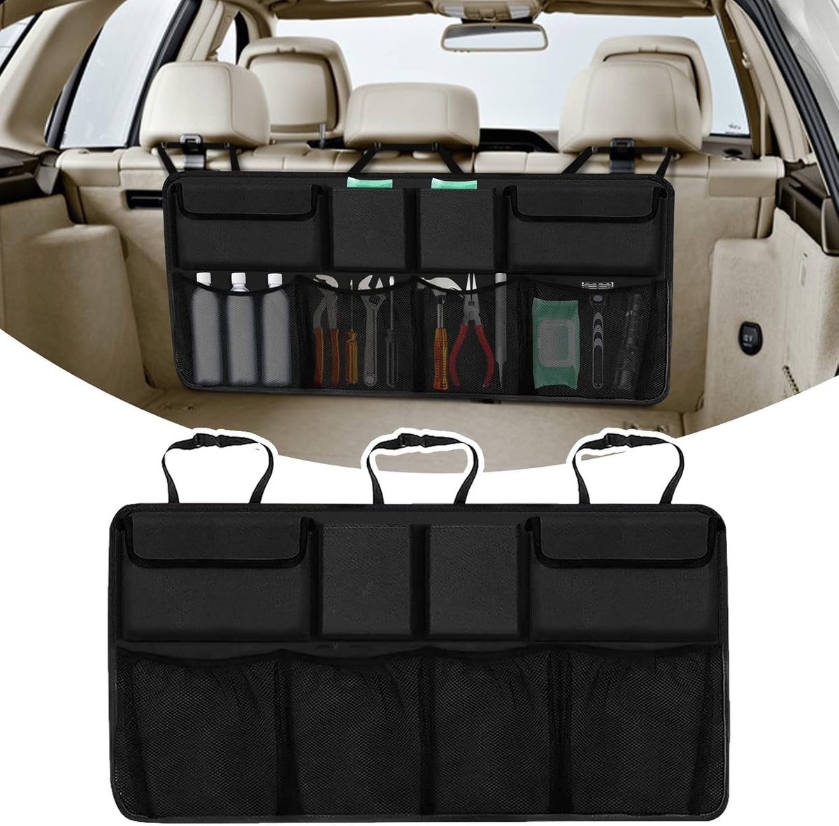 Collapsible Multi-Compartment Car Storage Organizer (Black) Pack of 2 F609