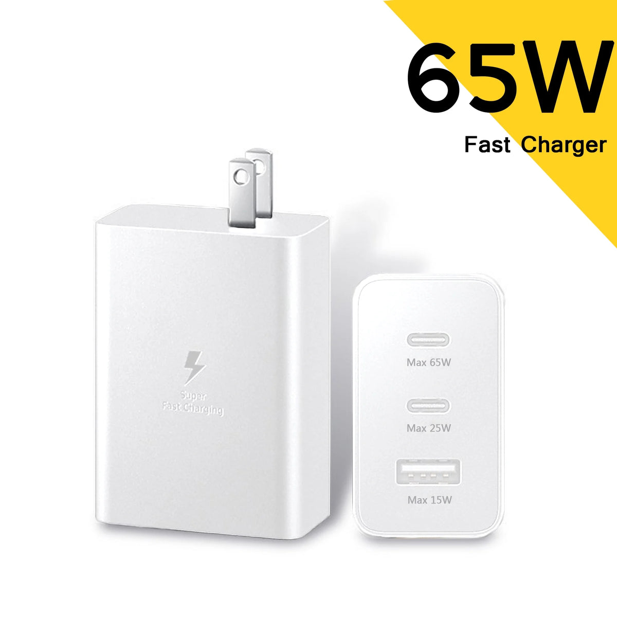 2-Pack 65W White USB C Wall Charger with 3 Ports J64831