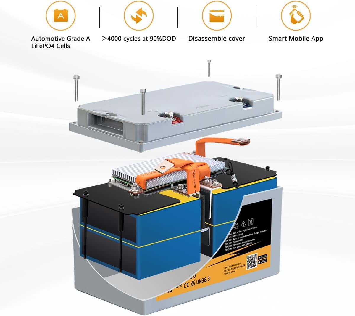 12V 12Ah LiFePO4 Deep Cycle Rechargeable Battery with Built-in BMS and F2 Terminal T4392