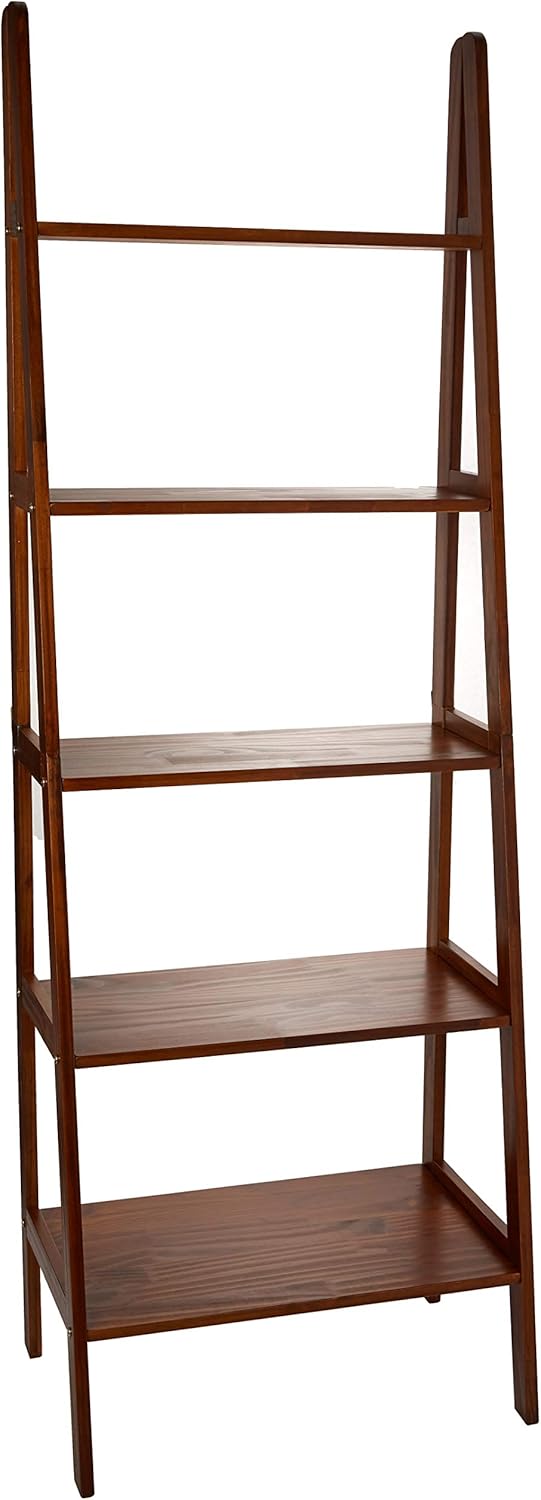 White 5-Shelf Corner Ladder Bookcase B359