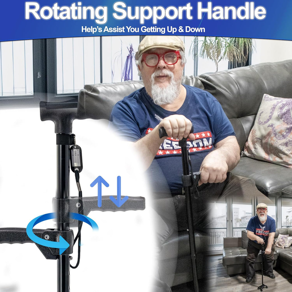 Adjustable Quad Prong Cane with Rotatable Second Support Handle M73076
