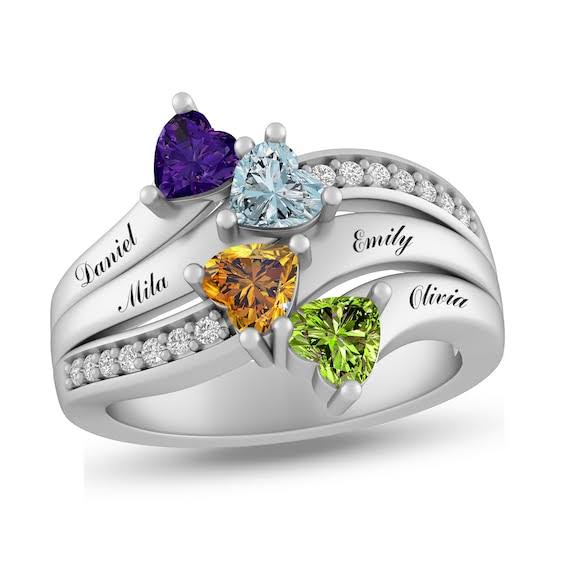 Heart-Shaped Birthstone and Lab-Created White Sapphire Triple Row Bypass Ring K588