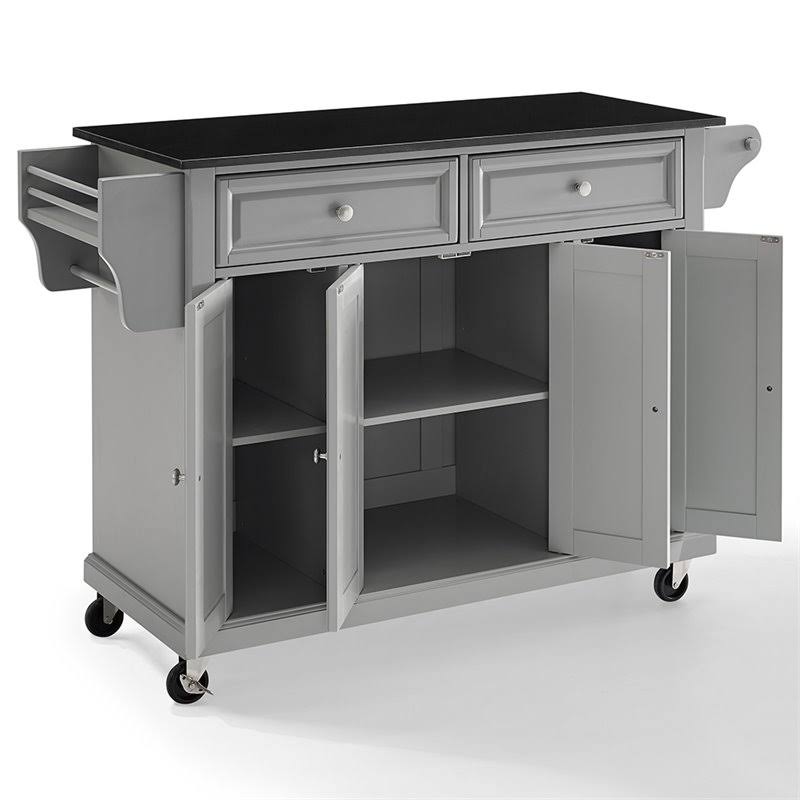 Solid Black Granite Top Kitchen Cart Island T70965