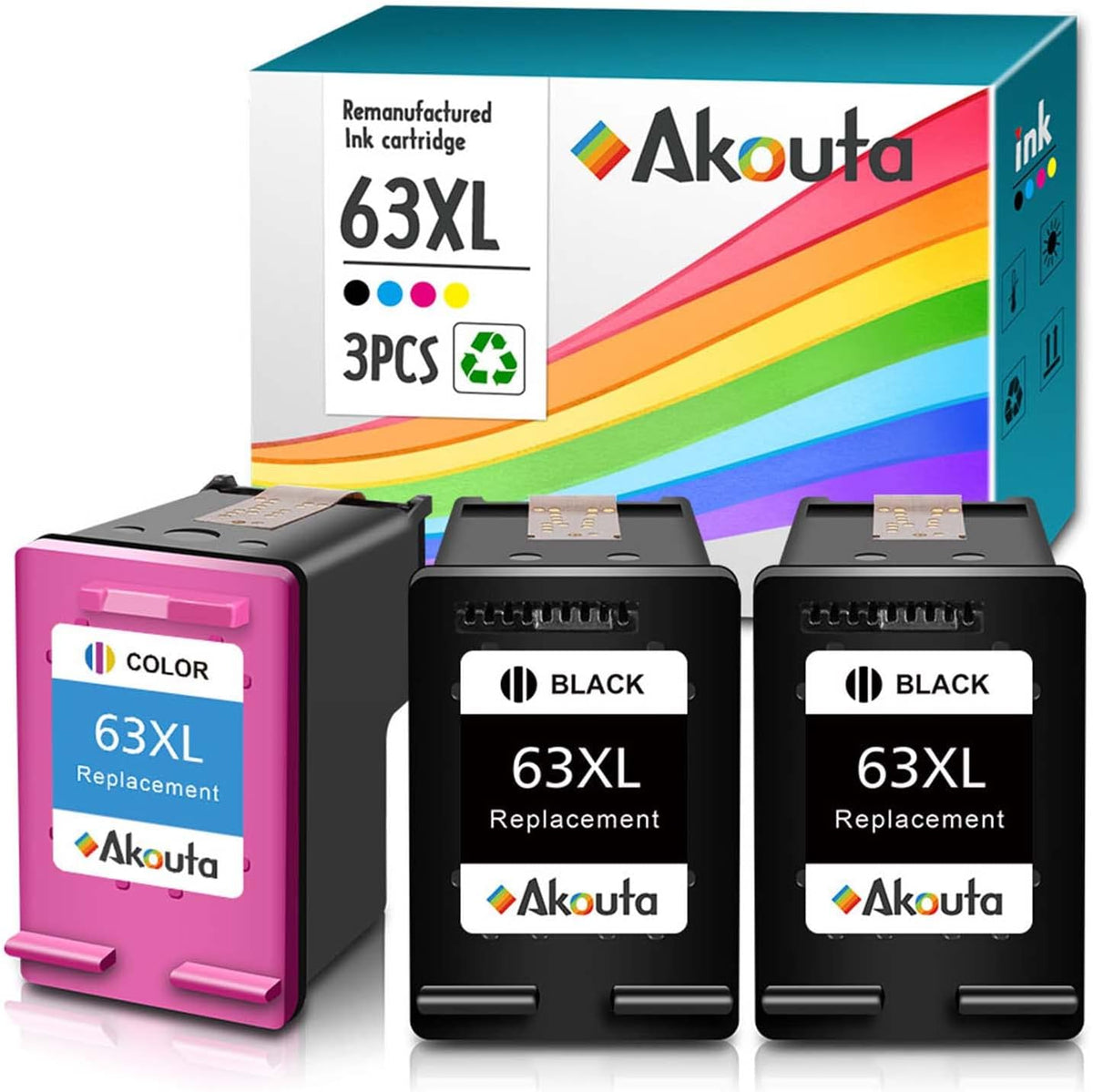 Remanufactured Ink Cartridge 63 Pack of 2 (2 Black 1 Tri-Color) N5944
