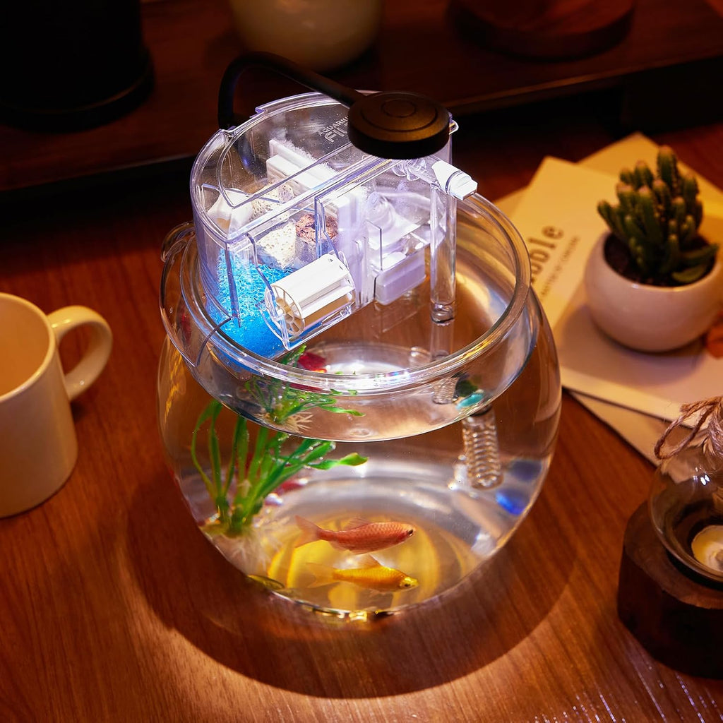 1 Gallon Clear Plastic Round Fish Tank with Filter and Light W9325