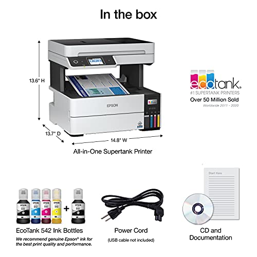 Wireless Color All-in-One Supertank Printer with Scanner, Copier, Fax and Auto Document Feeder, White M39607