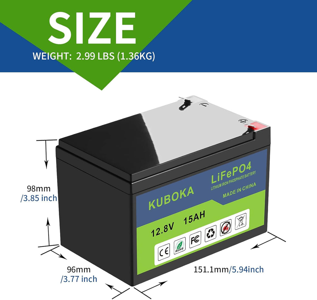 12V 15Ah Lithium-ion Rechargeable Battery Deep Cycle Pack of 2 I3439