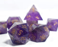 7 Pcs Amethyst Crystal Handmade Polyhedral D&D Dice Set with Metal Box O555030