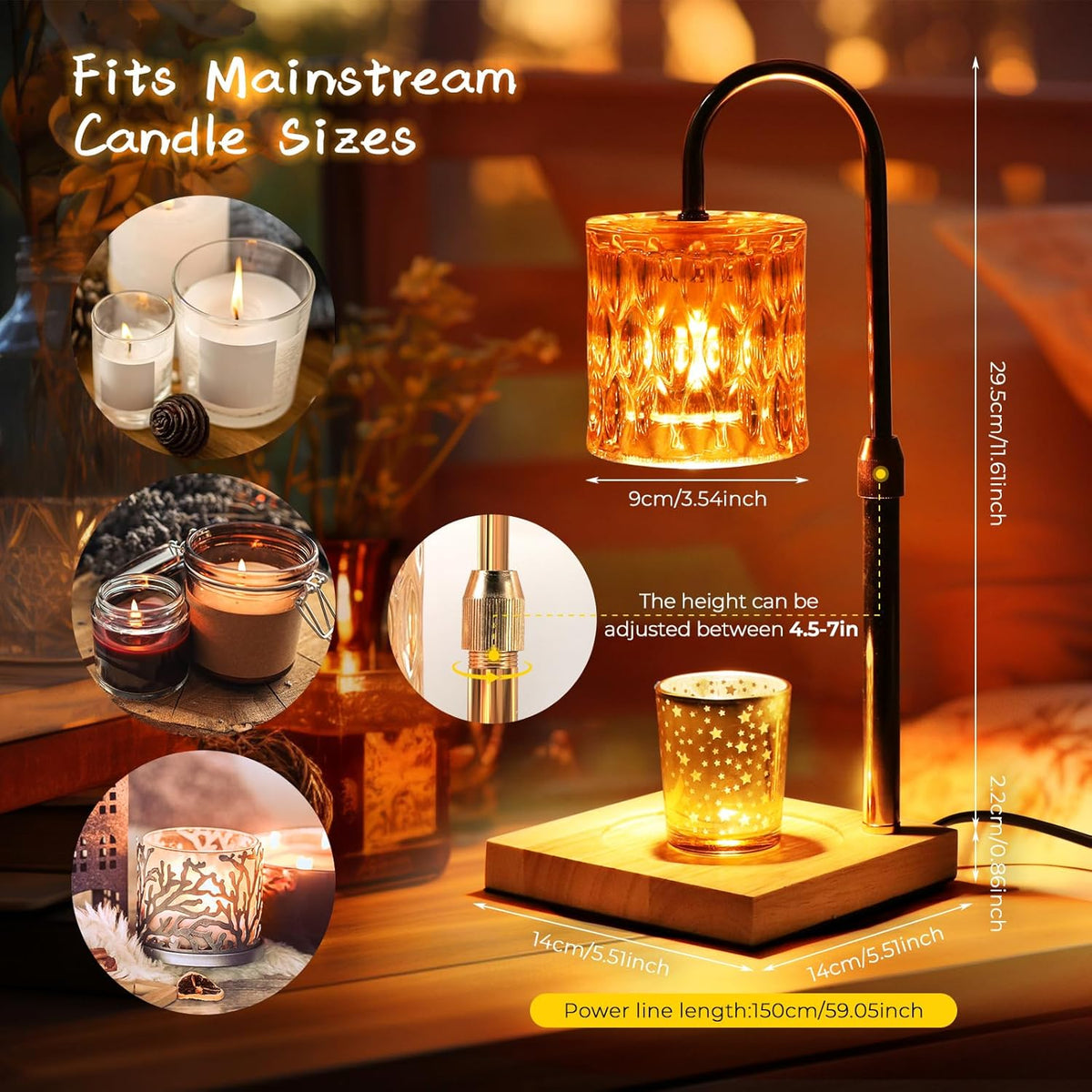 Candle Warmer Lamp with Timer, Brightness Adjustable, Champagne Resin Lamp Shade R64743