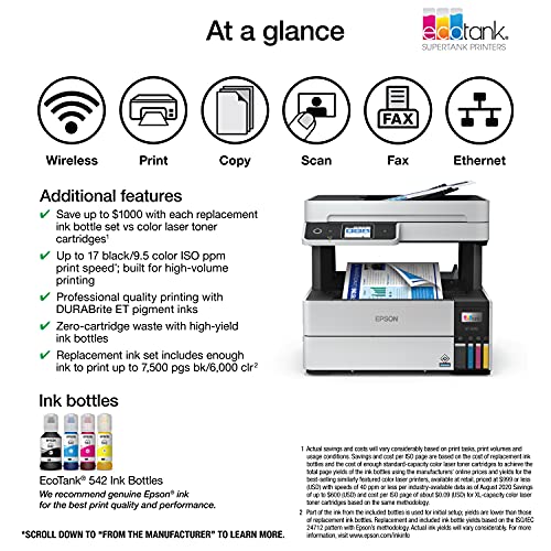 Wireless Color All-in-One Supertank Printer with Scanner, Copier, Fax and Auto Document Feeder, White M39607