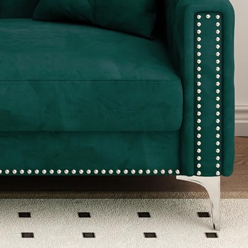 Blue Velvet 3 Seaters Sofa with Nailhead Decor and Metal Legs, 83" F675