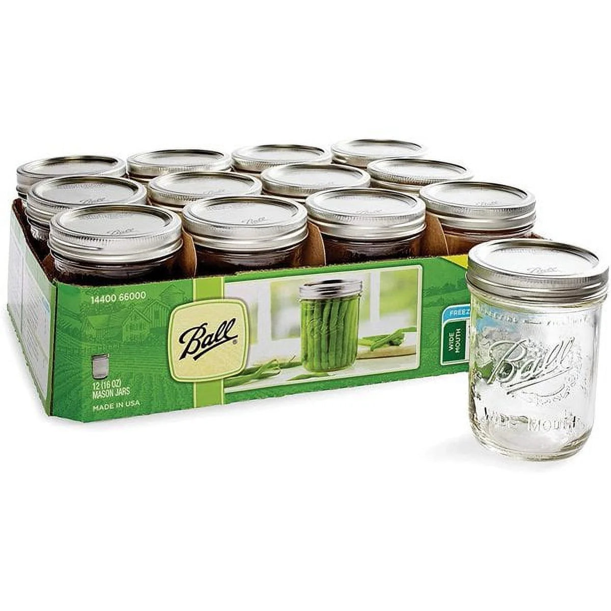 12-Count 16-Ounce Glass Mason Jar with Lids and Bands T562