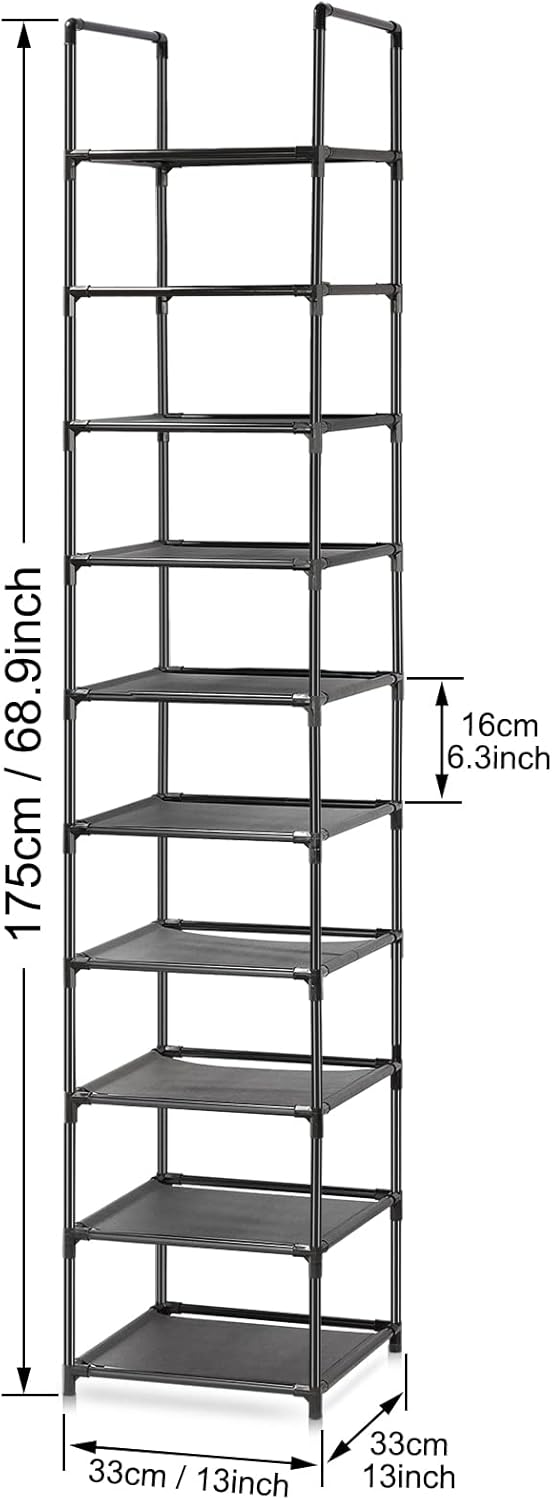 10 Tiers Narrow Tall Shoe Rack Black U19384