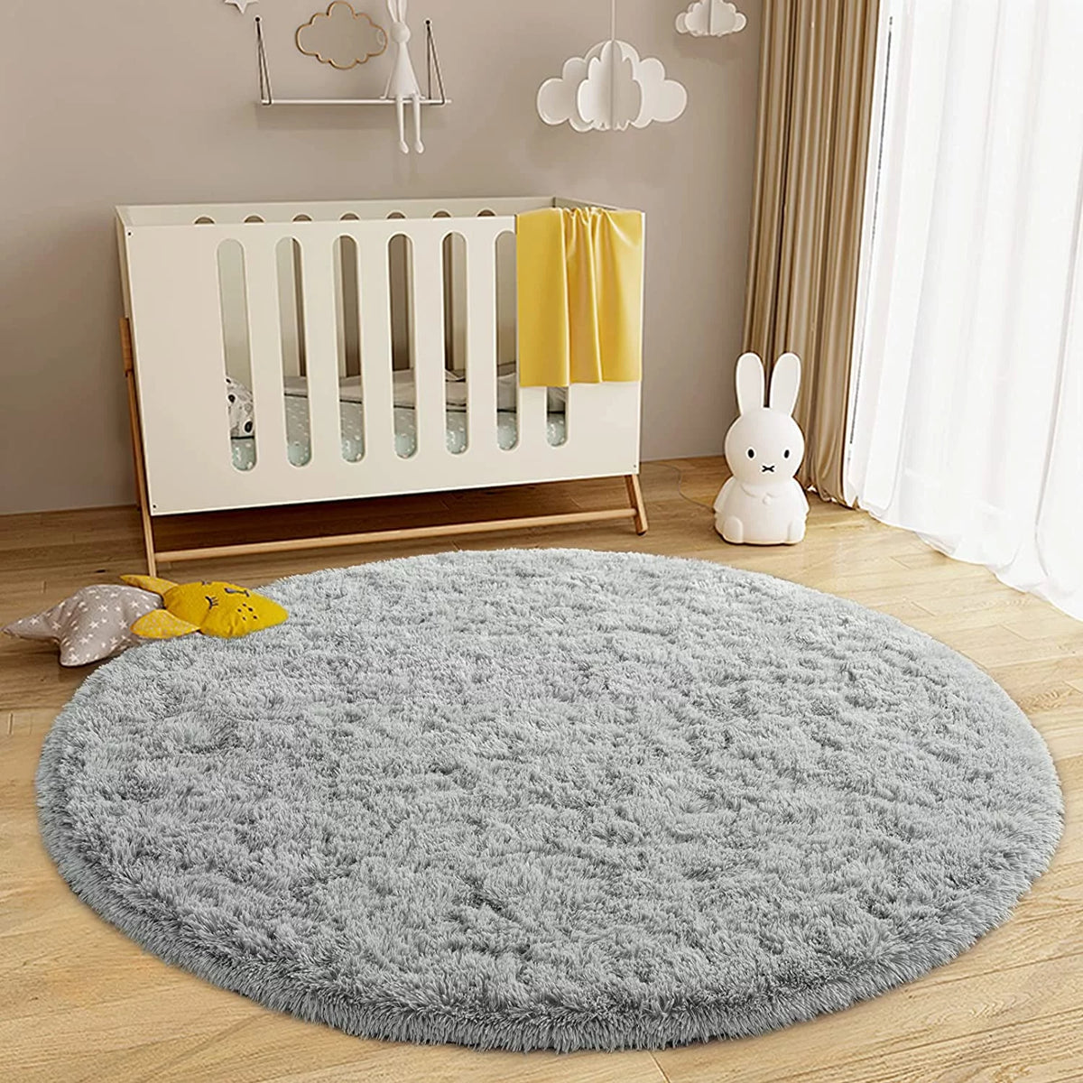 Gray Round Fluffy Shaggy Area Rug 5'x5' T26353