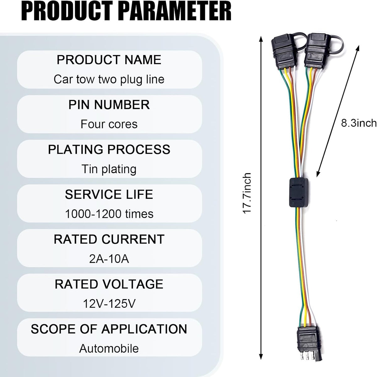 17.7" 4 Pin Flat Plug Y-Type Splitter Wiring Harness with Dust Cover Y415333
