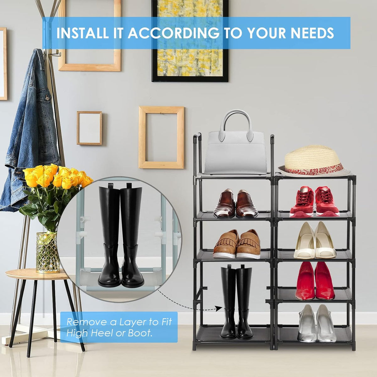 10 Tiers Narrow Tall Shoe Rack Black U19384