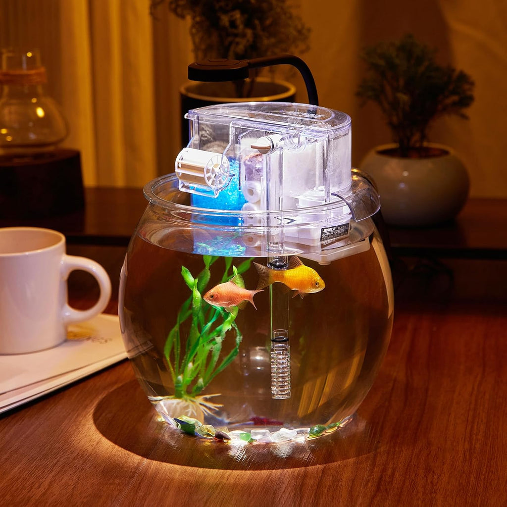 1 Gallon Clear Plastic Round Fish Tank with Filter and Light W9325