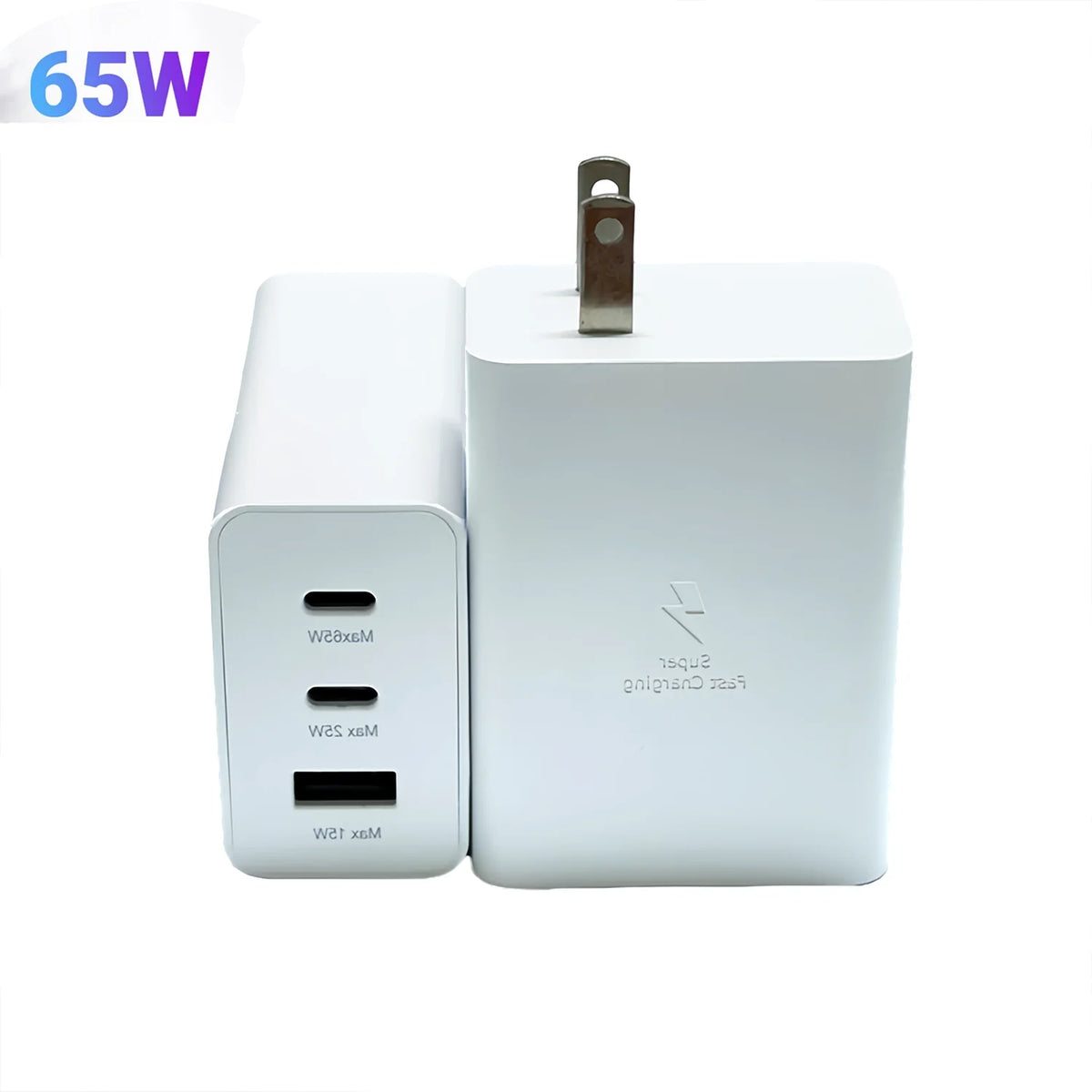 2-Pack 65W White USB C Wall Charger with 3 Ports J64831