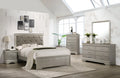 Silver Finish King Size Panel Upholstered Bed Dresser Mirror Nightstand Chest Set H510