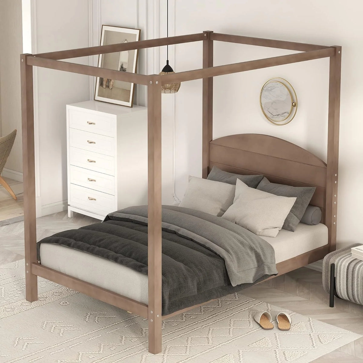 Full Size Solid Wood Canopy Bed Frame V656