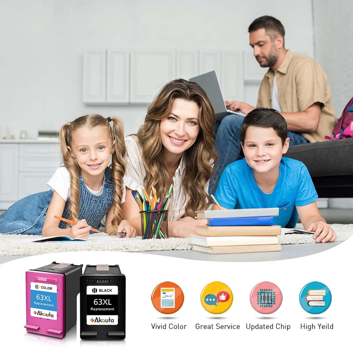 Remanufactured Ink Cartridge 63 Pack of 2 (2 Black 1 Tri-Color) N5944