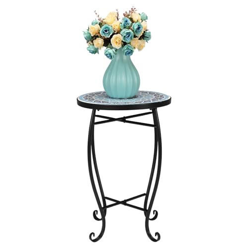 14 Inch Blue Mosaic Round Side Table I4786
