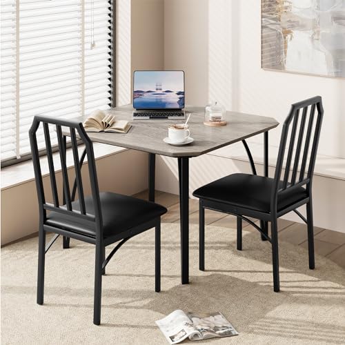 Rustic Brown 3 Piece Dining Table Set with Cushion Seats I369