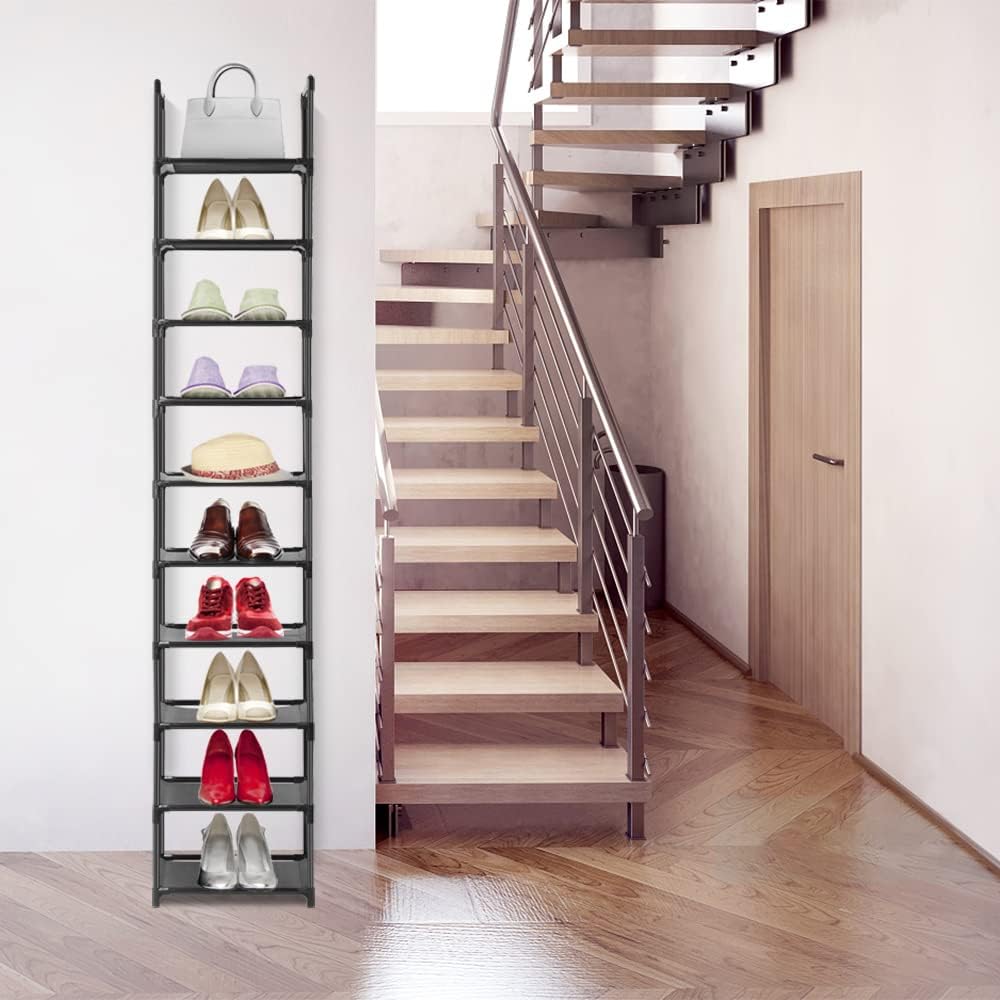 10 Tiers Narrow Tall Shoe Rack Black U19384