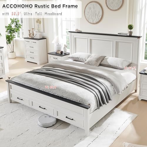 Full Size Bed Frame with Storage Drawers, Light Brown Z289