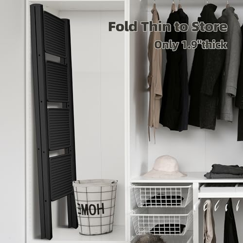 Black Steel Folding Step Ladder with Anti-Slip Wide Pedal U39770