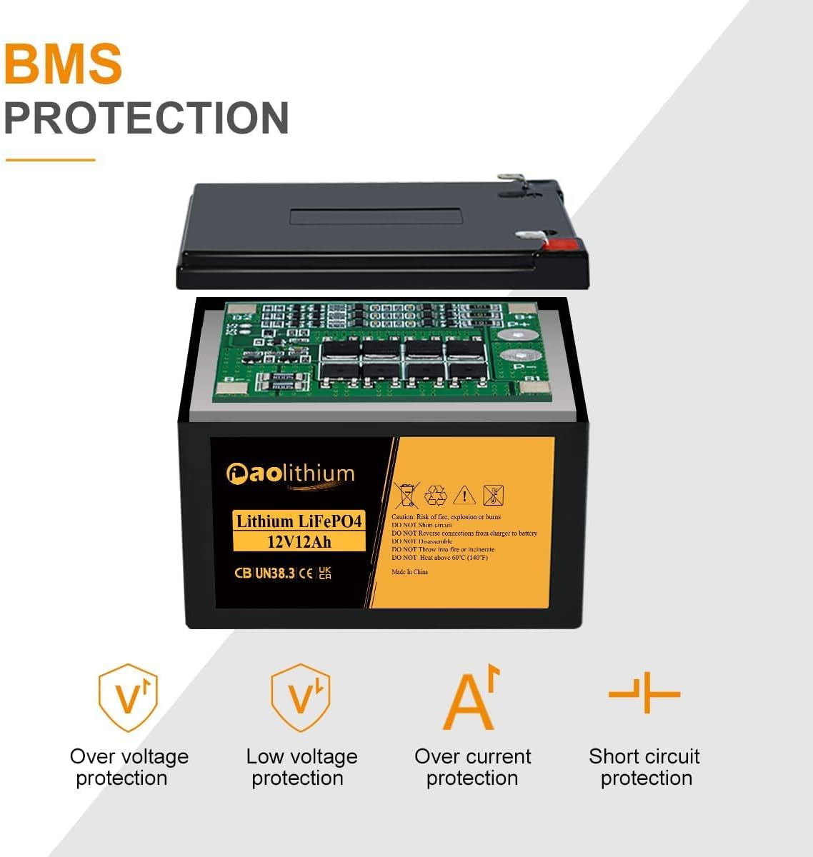 12V 12Ah LiFePO4 Deep Cycle Rechargeable Battery with Built-in BMS and F2 Terminal T4392