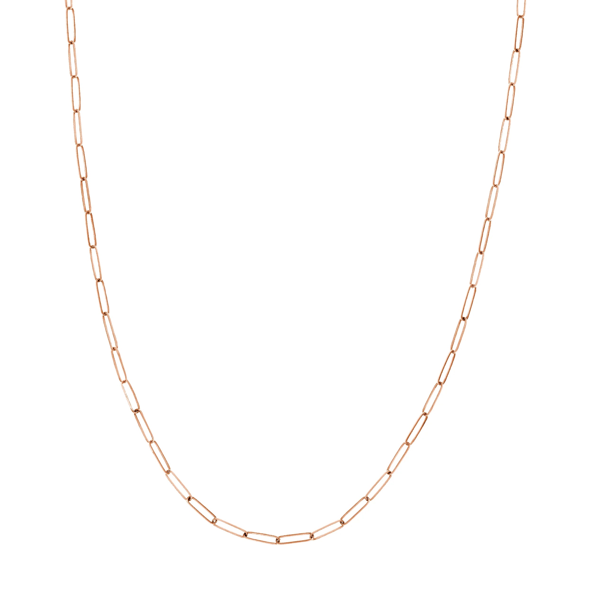 14K Solid Rose Gold Paperclip Necklace 16 inch O264