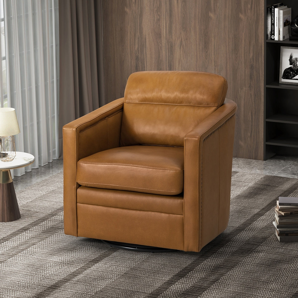 Genuine Leather Swivel Chair with Arms Z205985