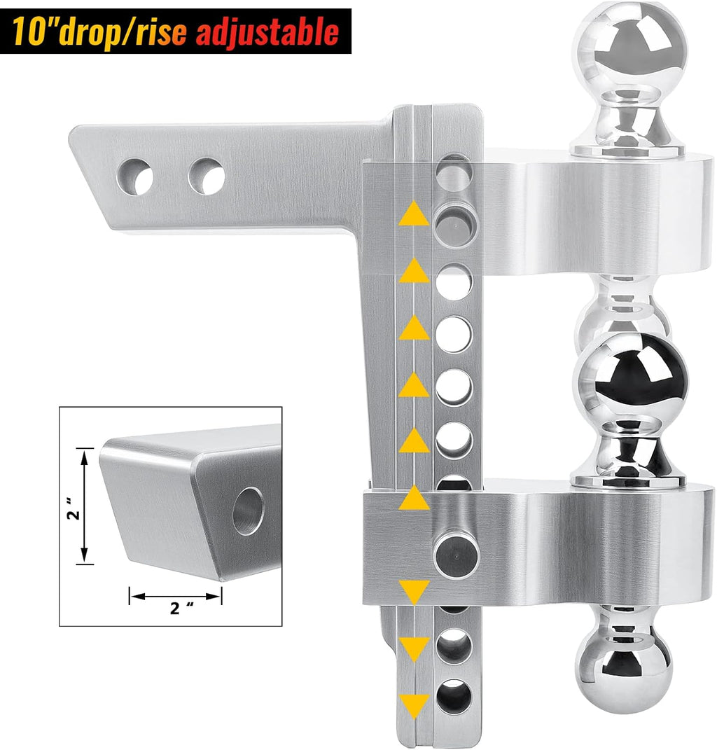 Adjustable Trailer Hitch Ball Mount, 2-Inch Receiver, 6-Inch Drop, 6-Inch Rise, Dual Towing Balls with Double Pin Key Locks N700071
