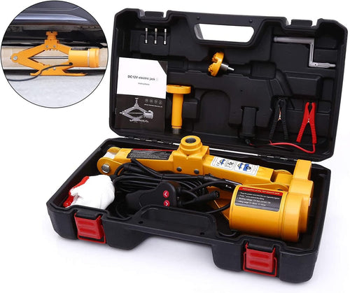 12V 3 Ton Electric Scissor Car Jack with Carrying Case Yellow Pack of 2 E5255
