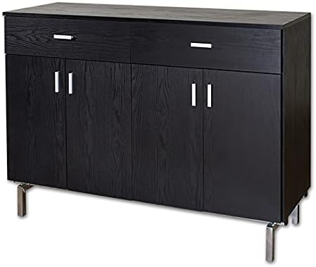 Black and Chrome Wood 2-Drawer Buffet Server D569895
