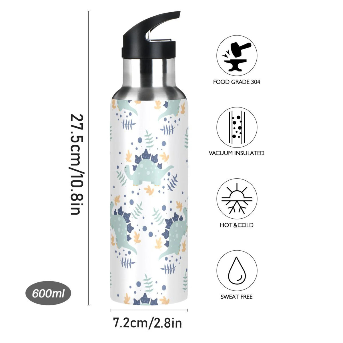 Stainless Steel Insulated Thermos Vacuum Flask Water Bottle with Straw Lid K7575