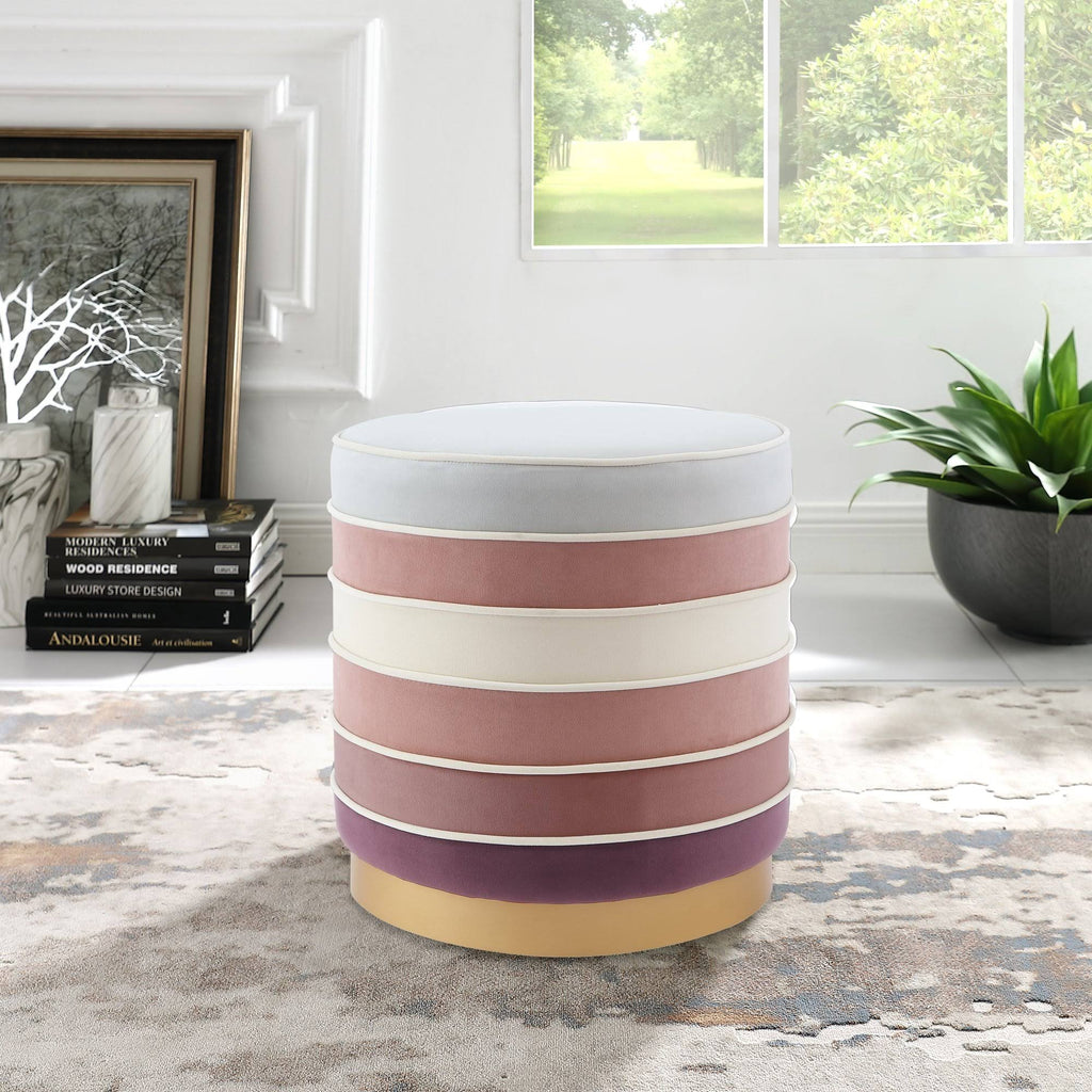 Blush Pink Velvet Ottoman with Metal Base V949079