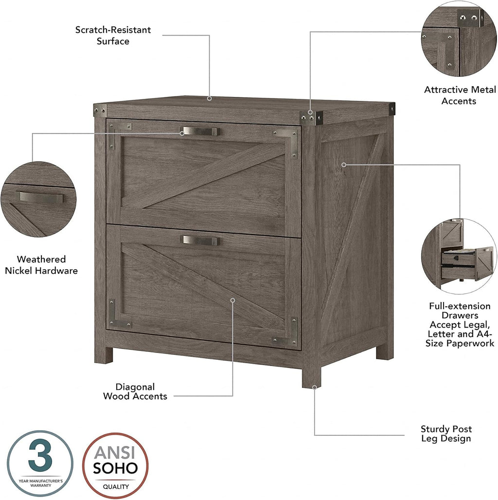2 Drawer Lateral File Cabinet, Restored Gray M32288