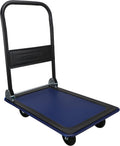 Folding & Rolling Flatbed Cart, Olive Green with Blue Bumper, 600 Lb. Load Capacity E65402