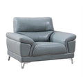 Genuine Leather Accent Chair in Light Gray and Blue P5804