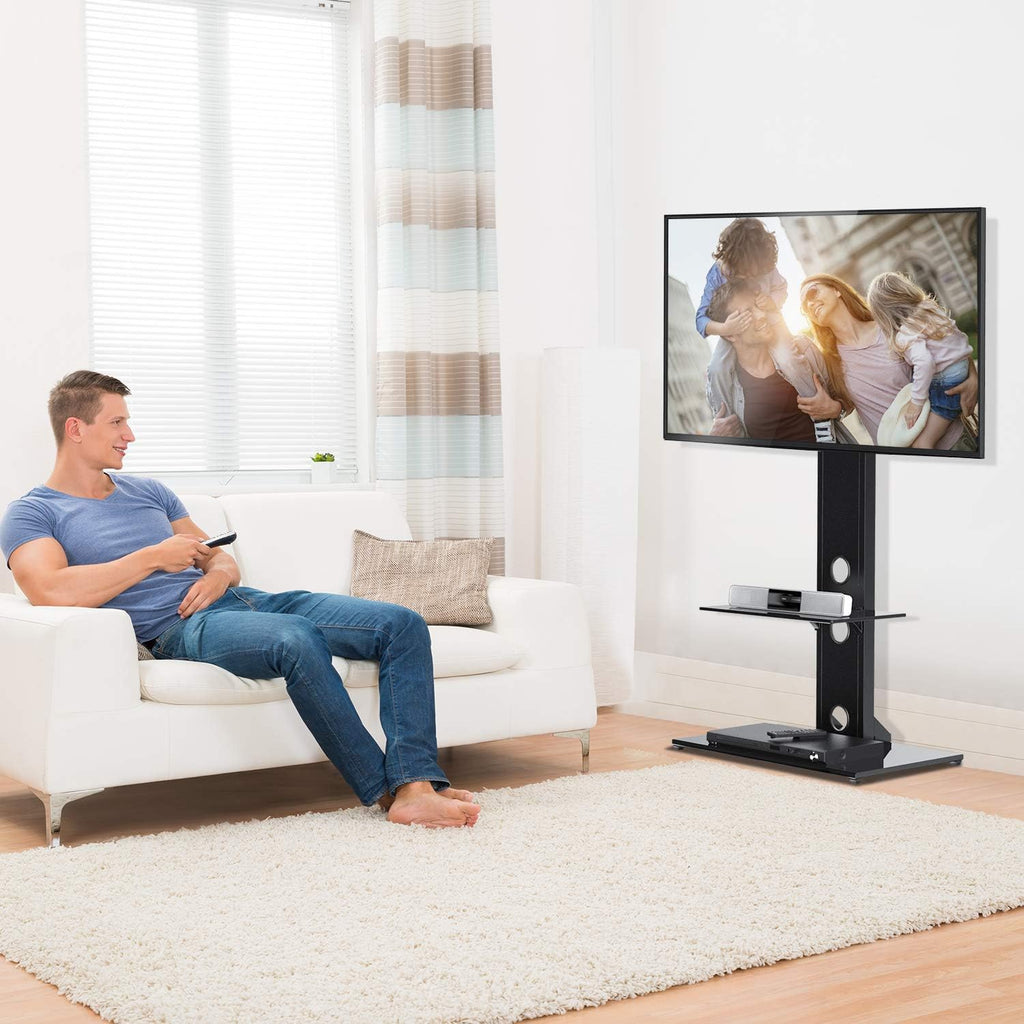 Swivel Floor TV Stand with Shelves for 32-65 inch LCD LED TVs, VESA 600x400mm T56271