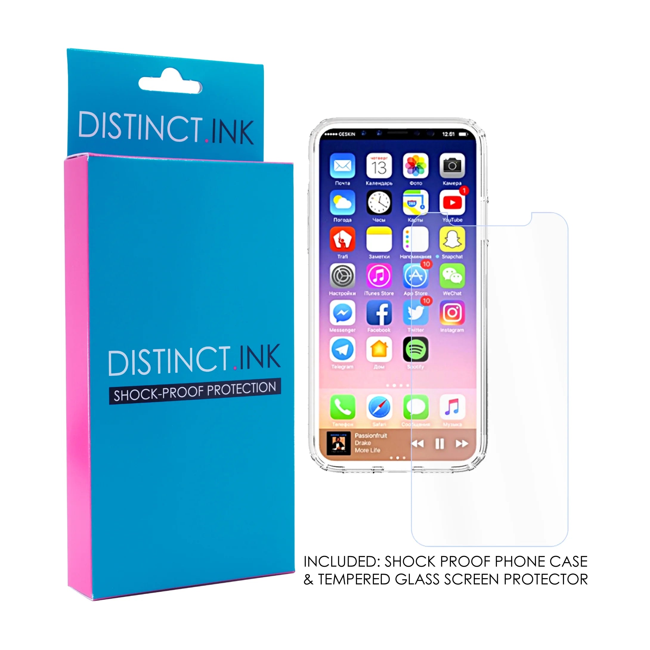 Clear Shockproof Hybrid Case for iPhone XR with TPU Bumper Acrylic Back Tempered Glass Screen Protector E993