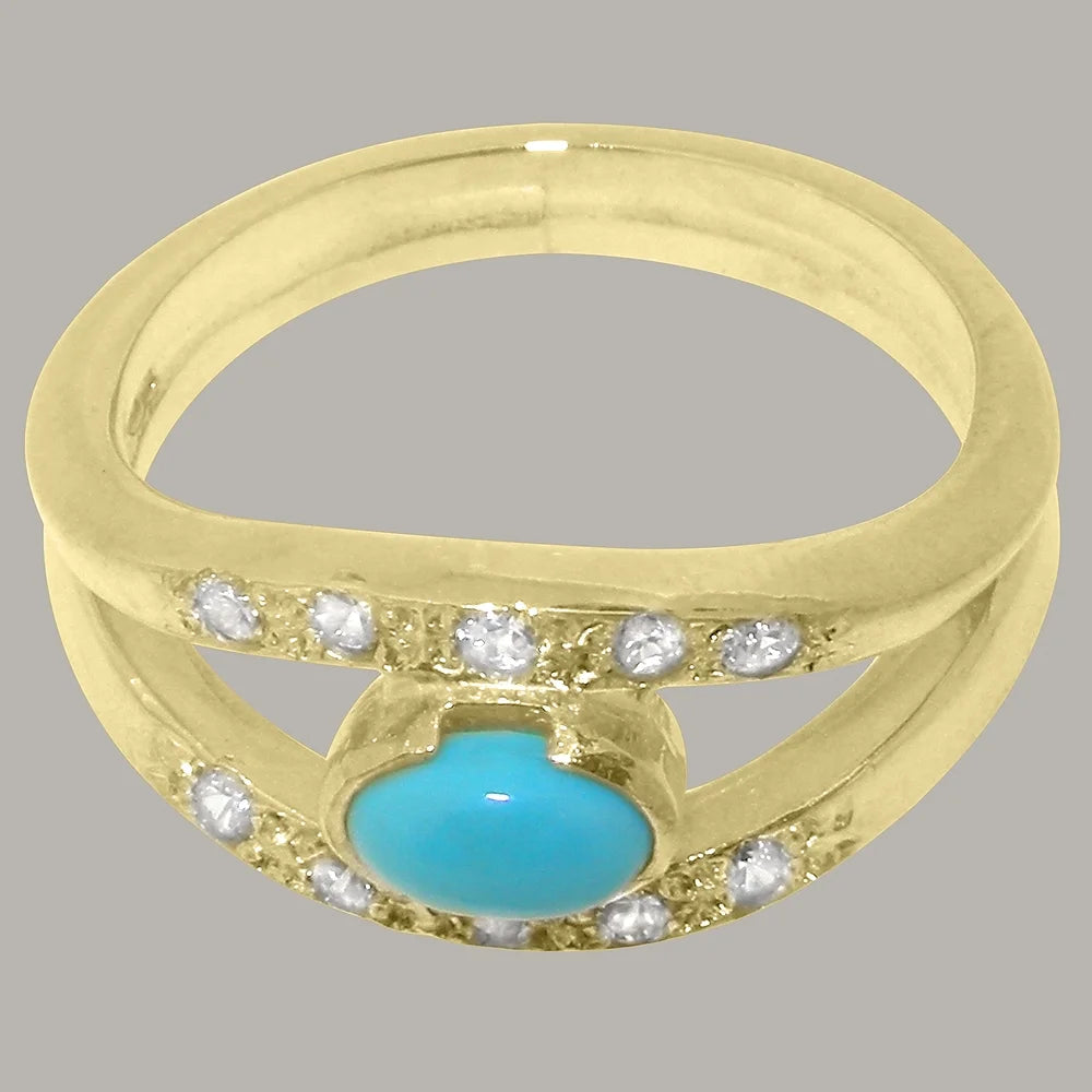 9k Yellow Gold Turquoise Diamond Womens Band Ring X424