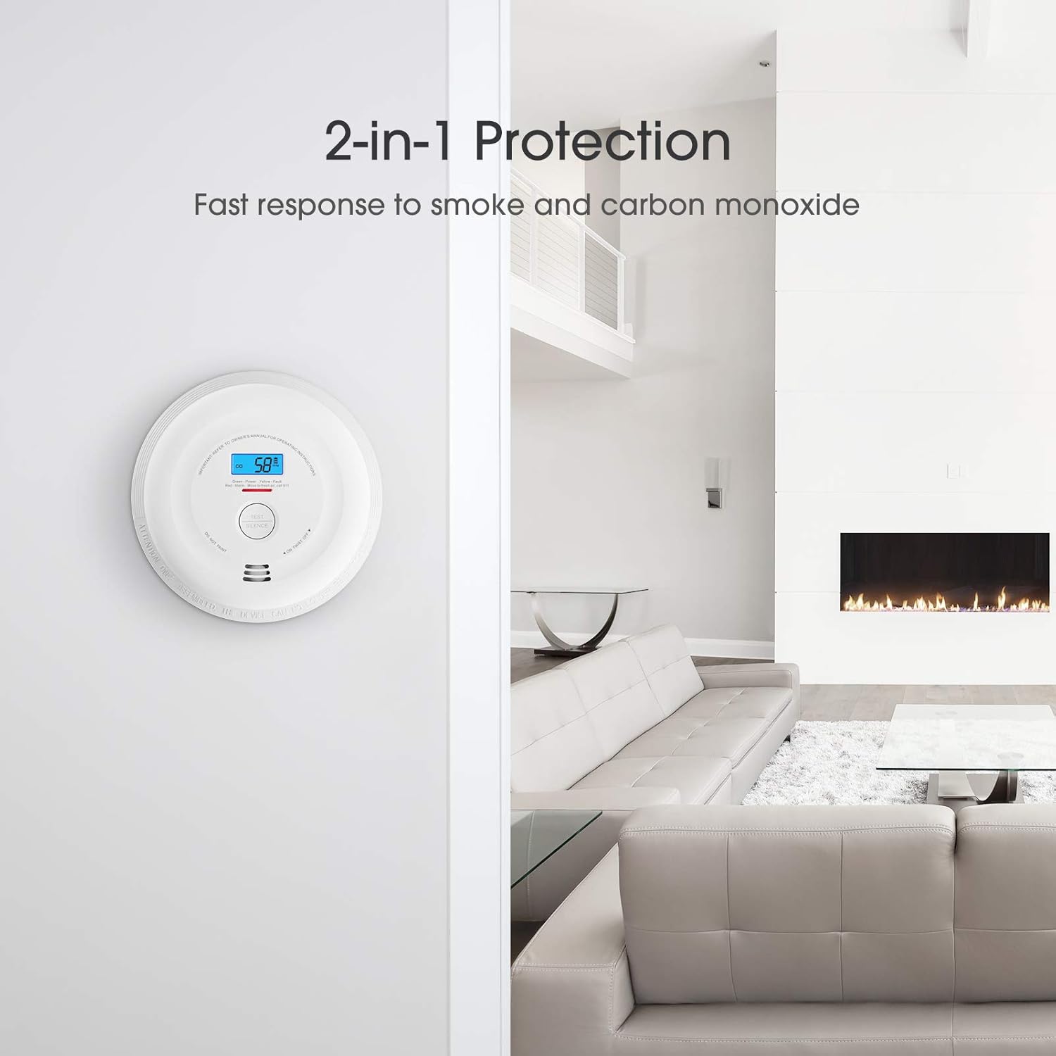 10-Year Battery Smoke and Carbon Monoxide Detector with LCD Display, Dual Sensor Alarm R904458