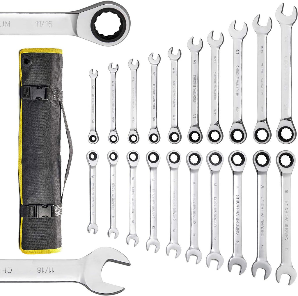 20-Piece SAE & Metric Ratcheting Wrench Set with Canvas Bag F87659