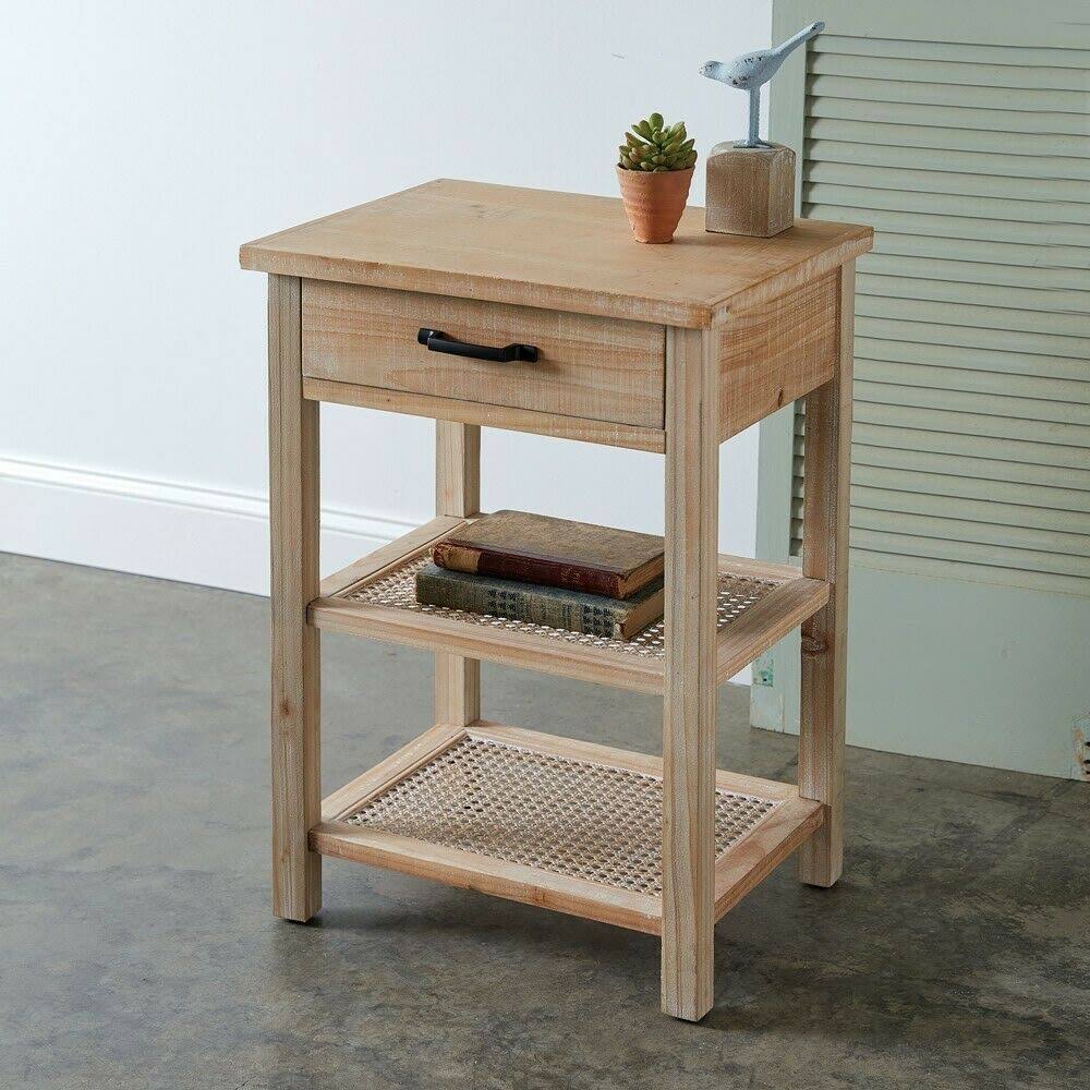 Two-Tiered Wood and Cane Side Table C714