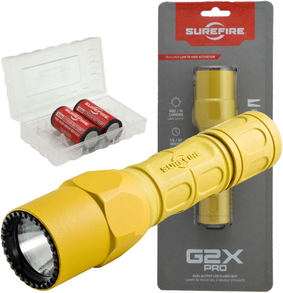 SureFire G2X Tactical 600 Lumen Flashlight Bundle with 2x Extra CR123A and Battery Case V9128