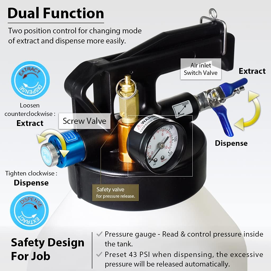6 Liter Two Way Pneumatic ATF Refill Dispenser with 14 Pieces Adapters B9445